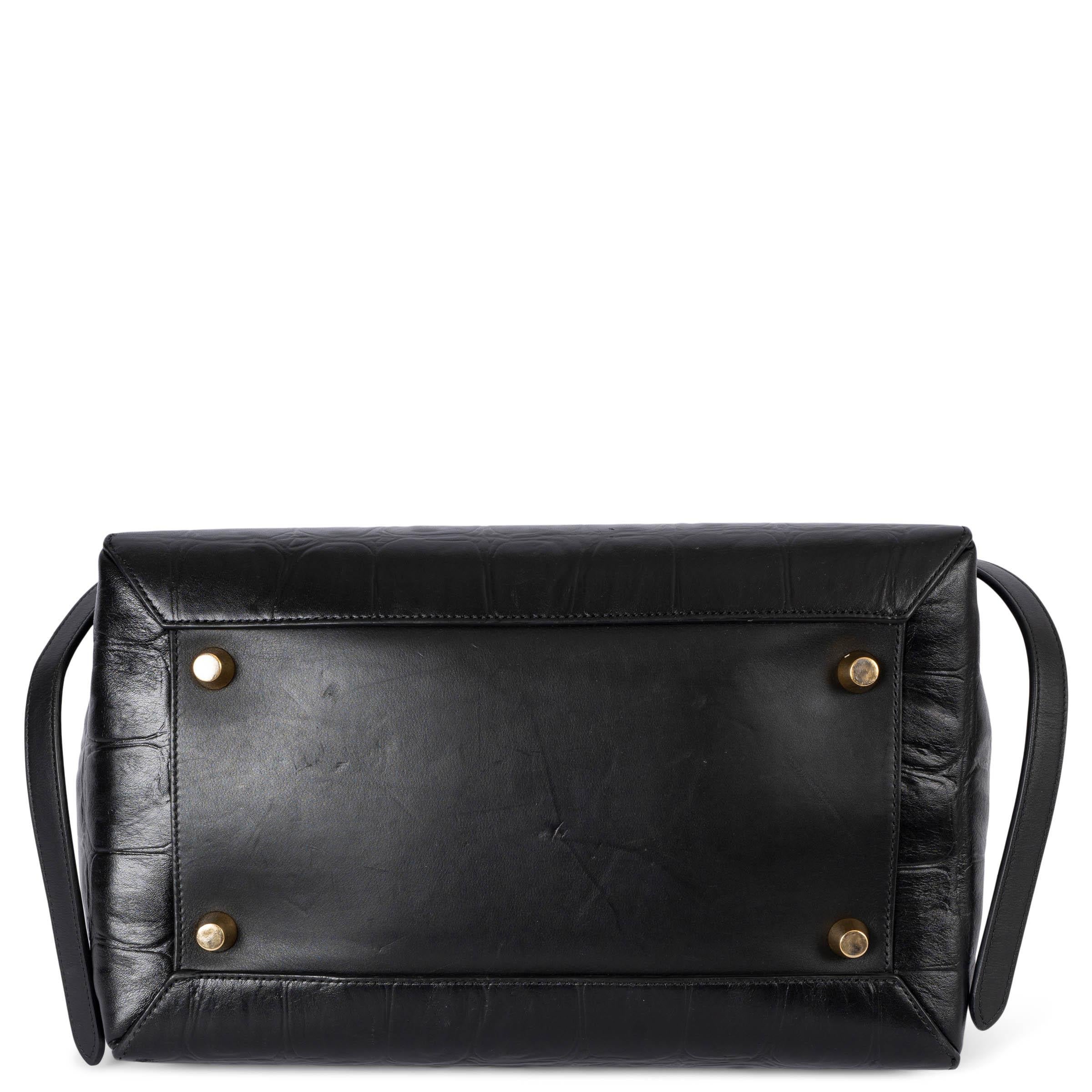 CELINE black leather 2015 CROC EMBOSSED SMALL BELT Bag In Fair Condition For Sale In Zürich, CH