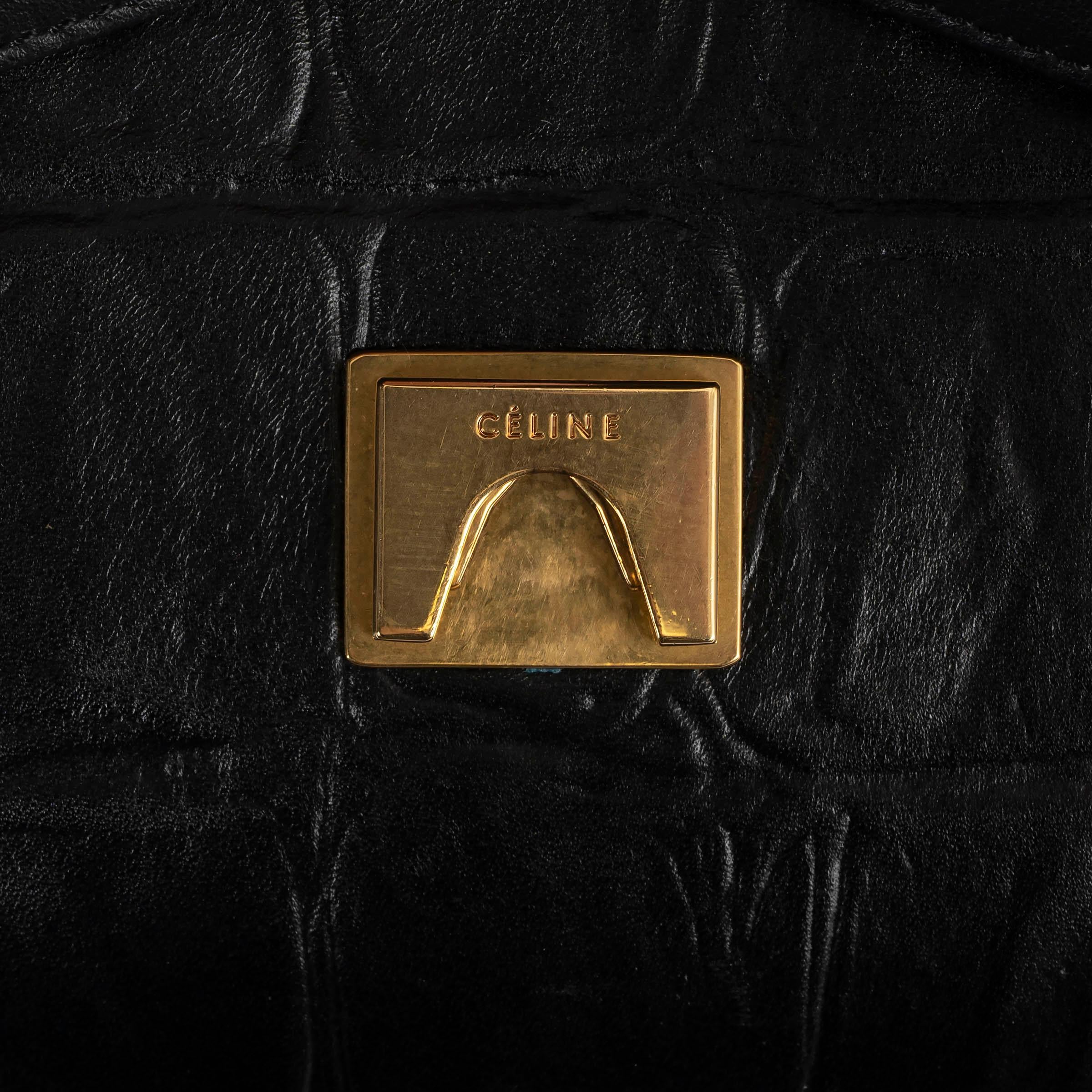 CELINE black leather 2015 CROC EMBOSSED SMALL BELT Bag For Sale 2