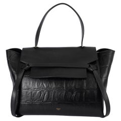 CELINE black leather 2015 CROC EMBOSSED SMALL BELT Bag