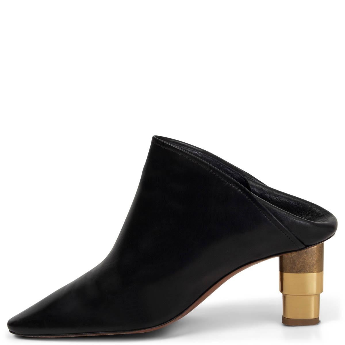 CELINE black leather 2016 CANDLE HEEL Mules Shoes 37.5