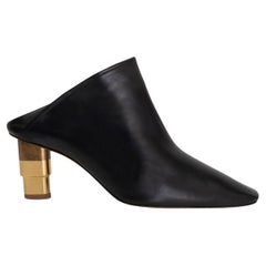 CELINE black leather 2016 CANDLE HEEL Mules Shoes 37.5