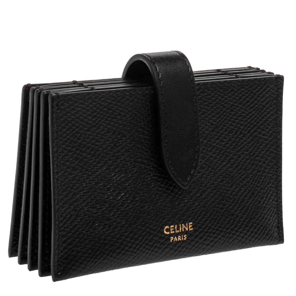 Celine Black Leather Accordeon Card Holder In Excellent Condition In Dubai, Al Qouz 2
