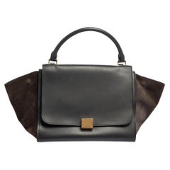 Celine Black Leather And Brown Suede Medium Trapeze Top Handle Bag