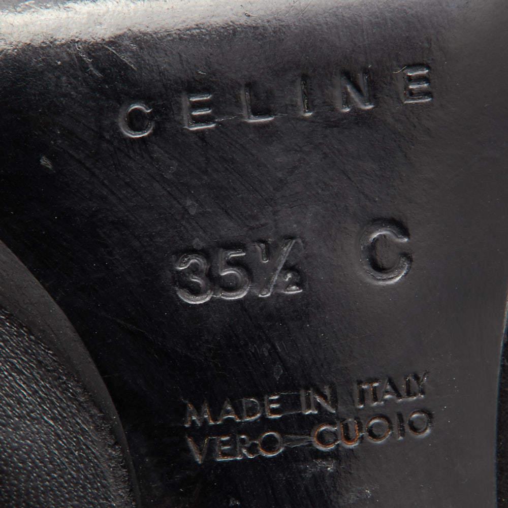Escarpins à talon bloc en cuir et daim noir de Celine Taille 35.5 en vente 2