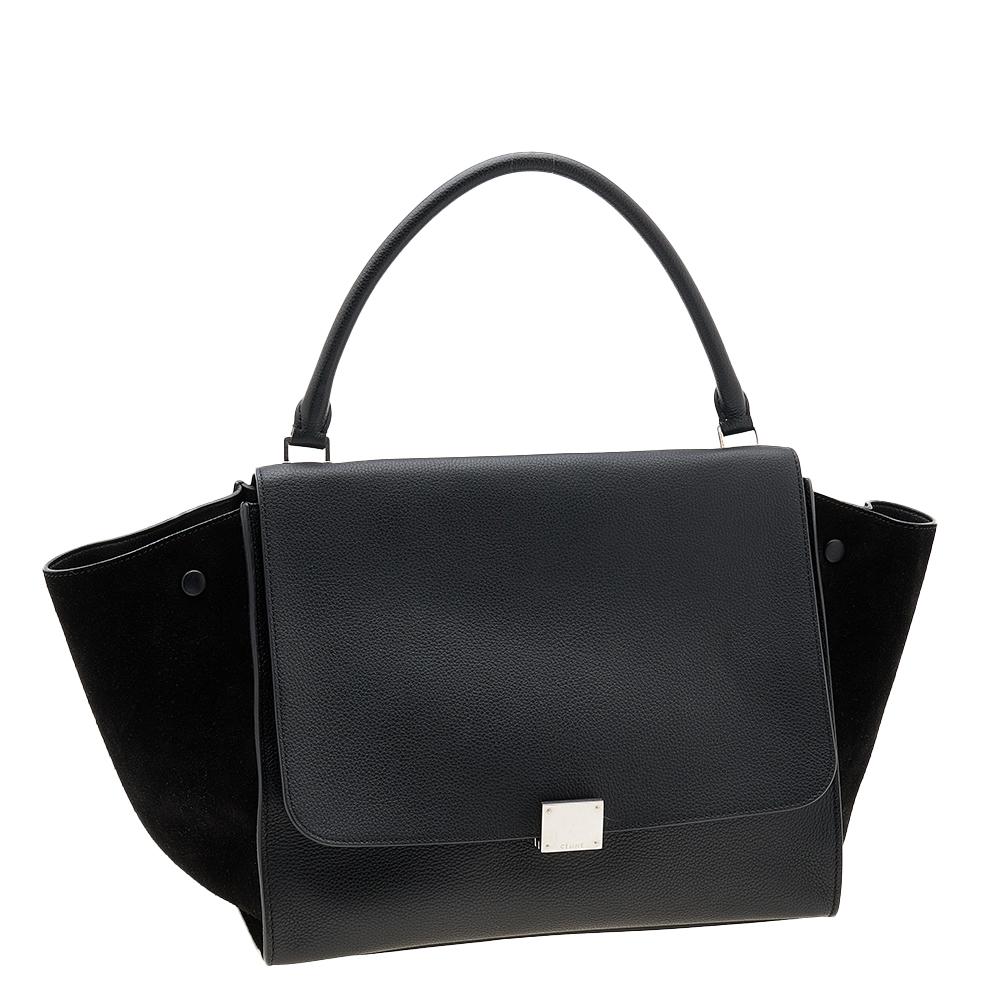 Women's Celine Black Leather and Suede Large Trapeze Top Handle Bag