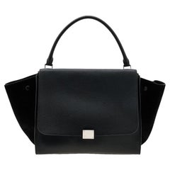 Celine Black Leather and Suede Large Trapeze Top Handle Bag
