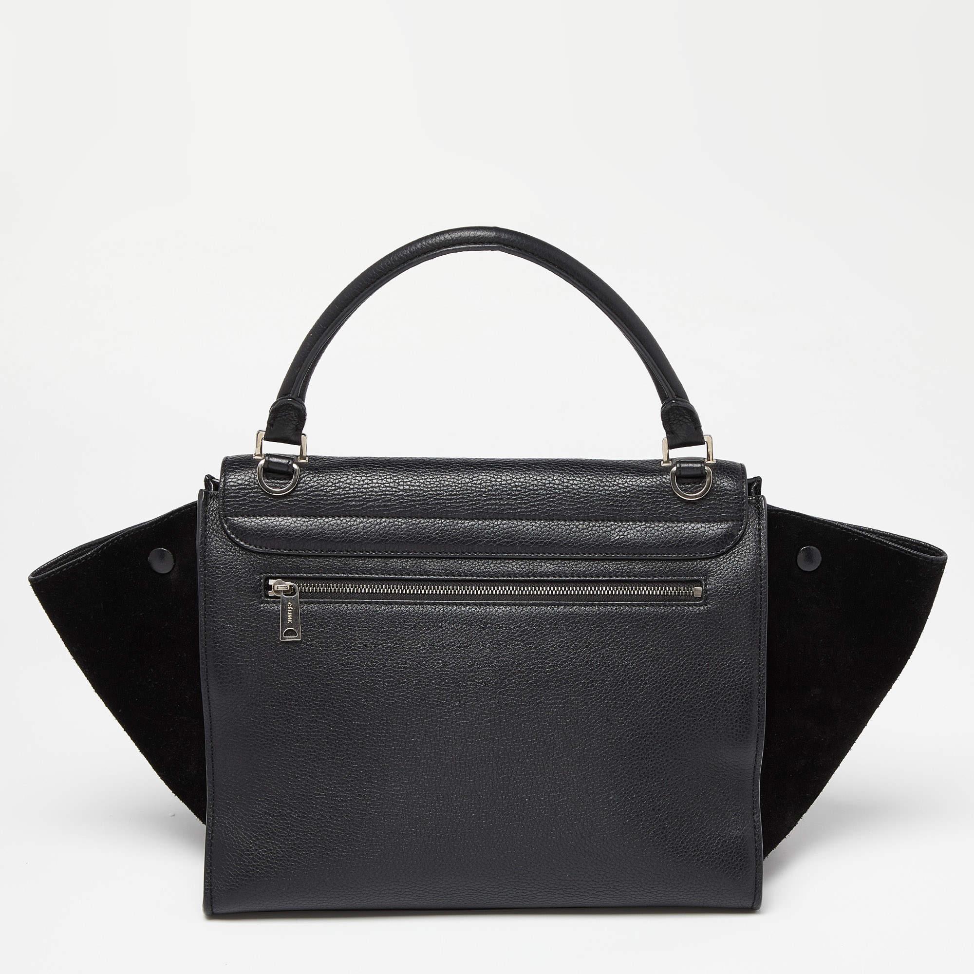 Women's Celine Black Leather and Suede Medium Trapeze Bag For Sale