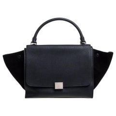 Celine Black Leather and Suede Medium Trapeze Bag