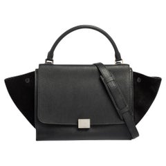 Celine Black Leather And Suede Medium Trapeze Bag
