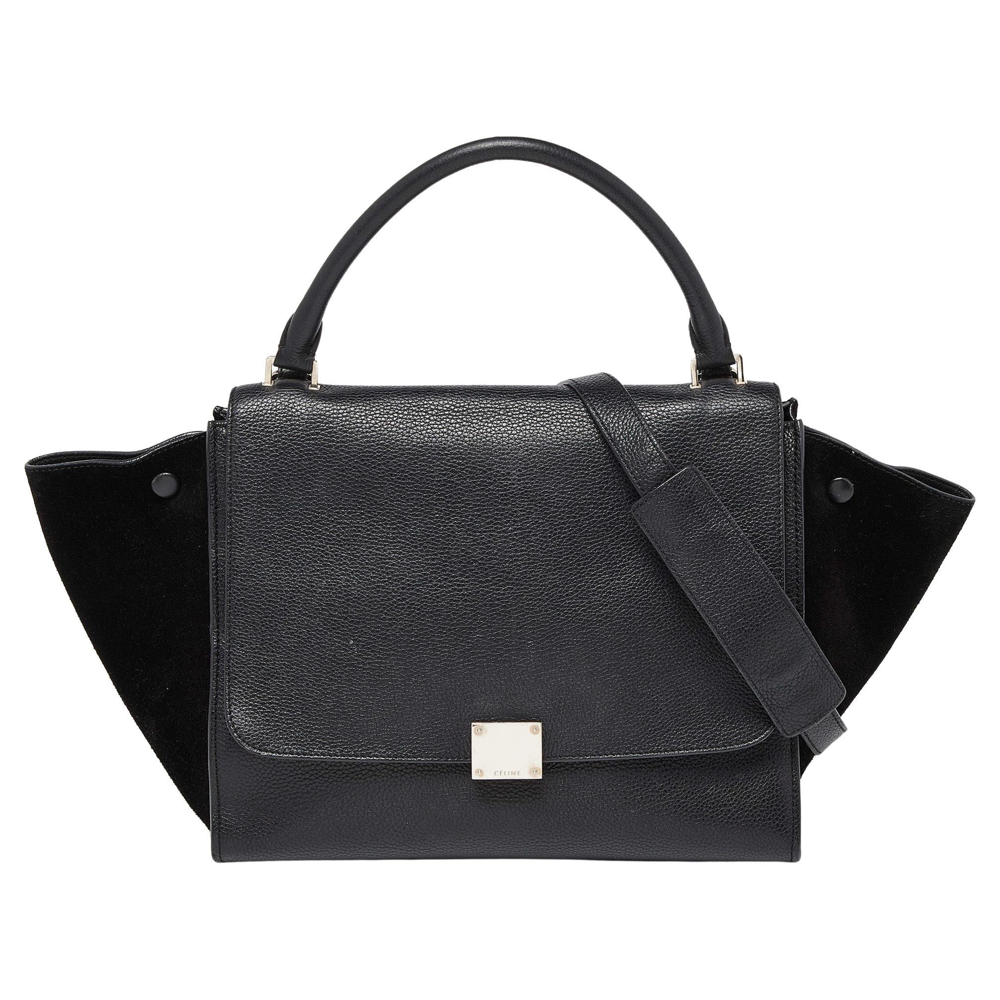 Celine Black Leather and Suede Medium Trapeze Bag For Sale