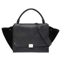Celine Black Leather and Suede Medium Trapeze Bag