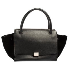 Celine Black Leather and Suede Medium Trapeze Top Handle Bag