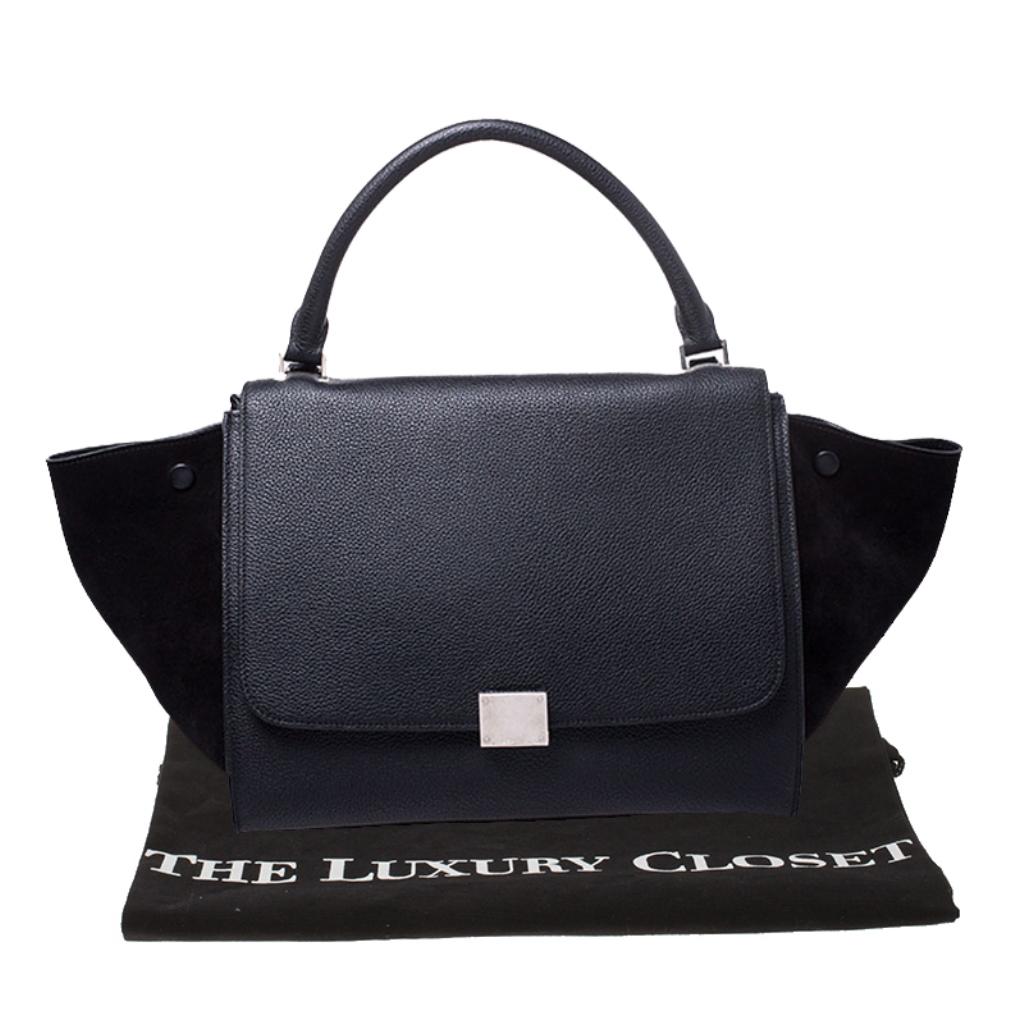 Celine Black Leather and Suede Small Trapeze Bag 7