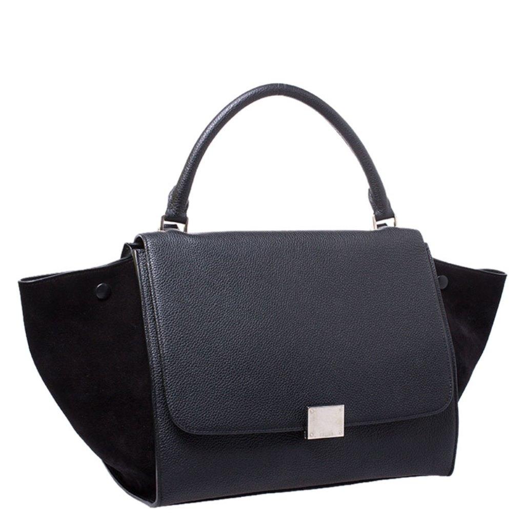 Women's Celine Black Leather and Suede Small Trapeze Bag