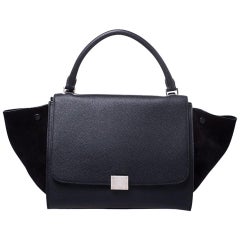 Celine Black Leather and Suede Small Trapeze Bag