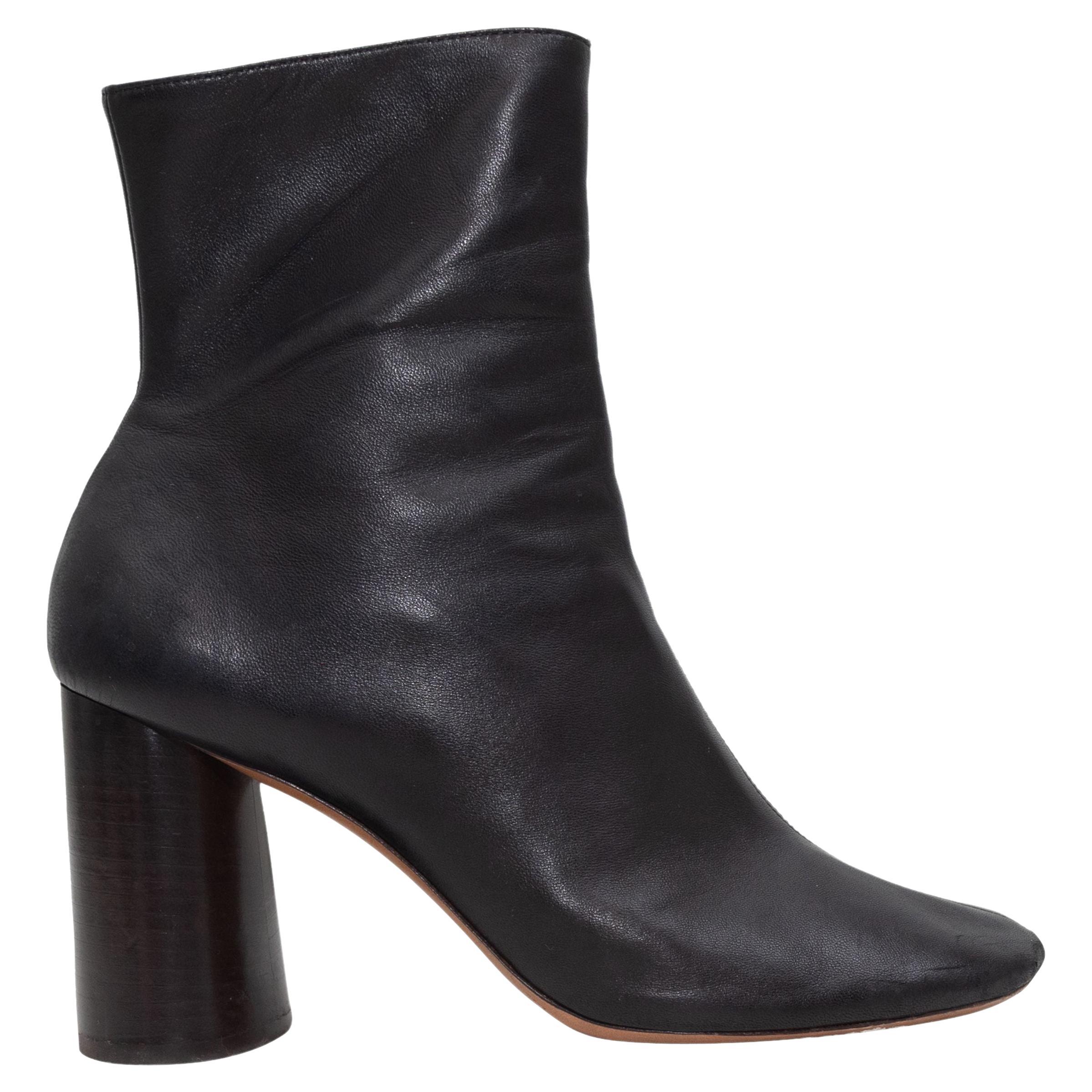 CELINE PHILO black suede sock ankle strap chunky wooden heel tall boot ...