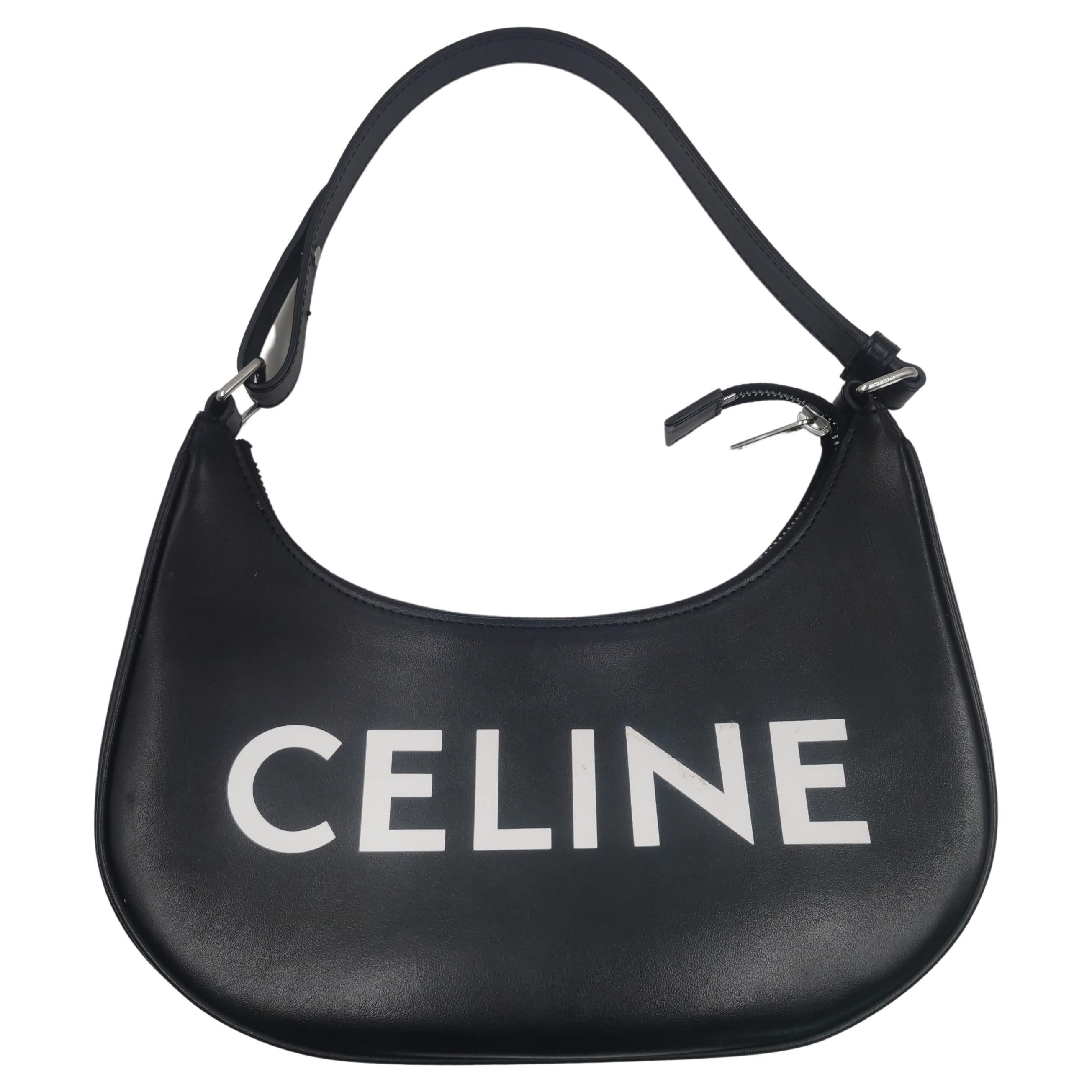 Celine Black Leather Ava with White Logo Alphabet Shoulder Bag