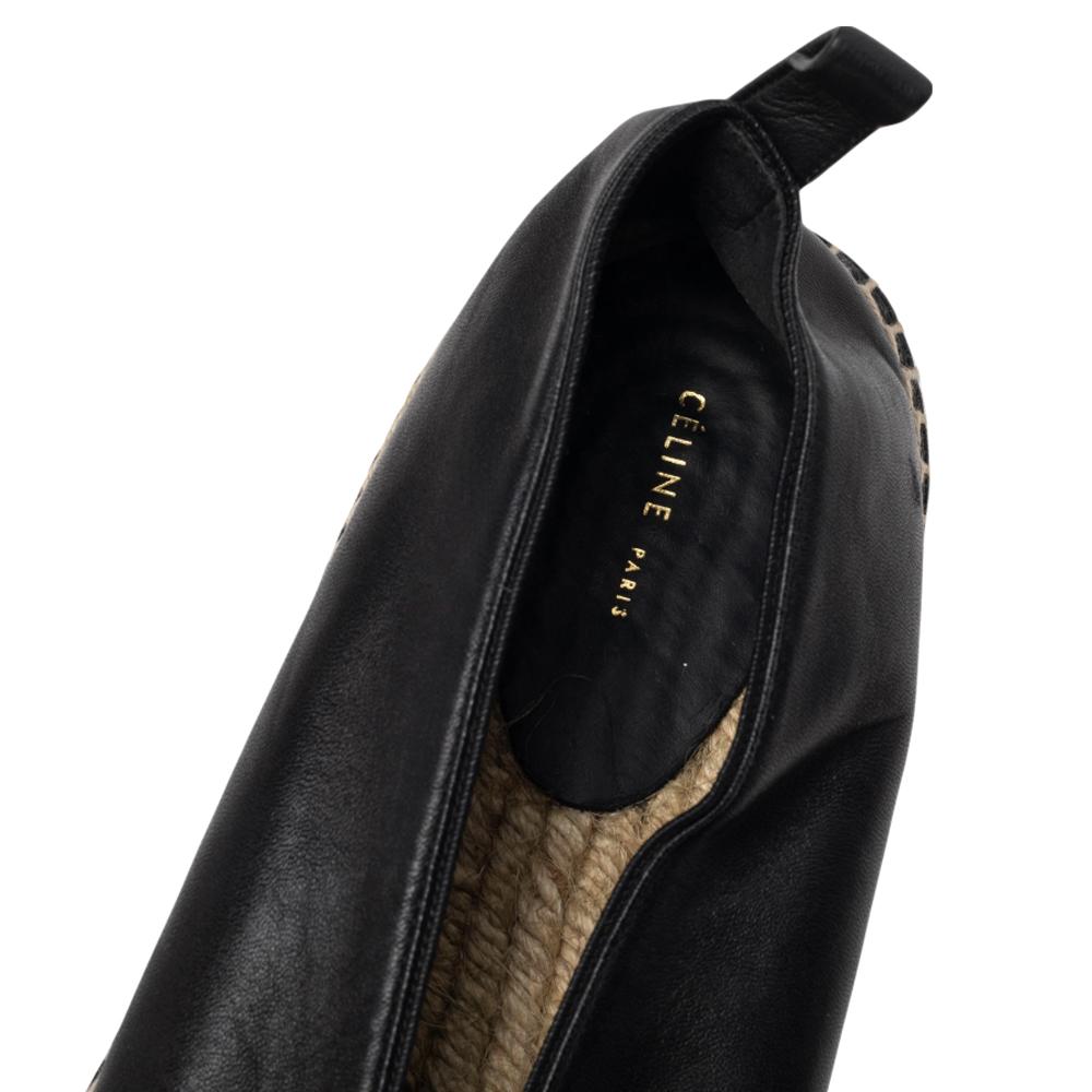 Women's Celine Black Leather Babouche Pointed Toe Espadrilles Flats Size 40