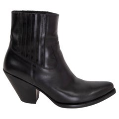 CELINE black leather BERLIN 80 Western Cowboy Ankle Boots Shoes 38.5