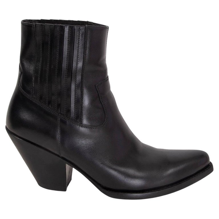 CELINE black leather BERLIN 80 Western Cowboy Ankle Boots Shoes 38.5 For  Sale at 1stDibs