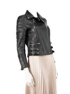 Céline Black Leather Biker Cropped Jacket Size XS