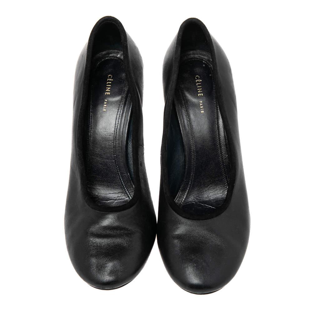 Celine Black Leather Block Heel  Pumps Size 37 In Good Condition In Dubai, Al Qouz 2