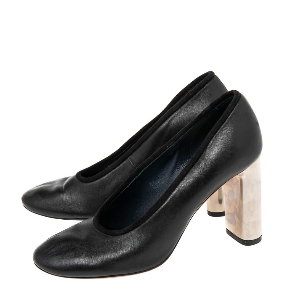 Women's Celine Black Leather Block Heel  Pumps Size 37