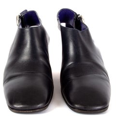 CELINE black leather BLOCK HEEL Slingback Pumps Shoes 39.5