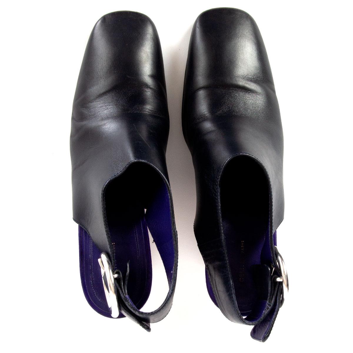 CELINE cuero negro tacón BLOQUE Slingback Bombas Zapatos 39.5 en Bastante bueno estado para la venta en Zürich, CH