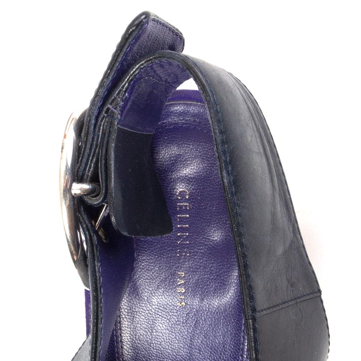 Black CELINE black leather BLOCK HEEL Slingback Pumps Shoes 39.5 For Sale