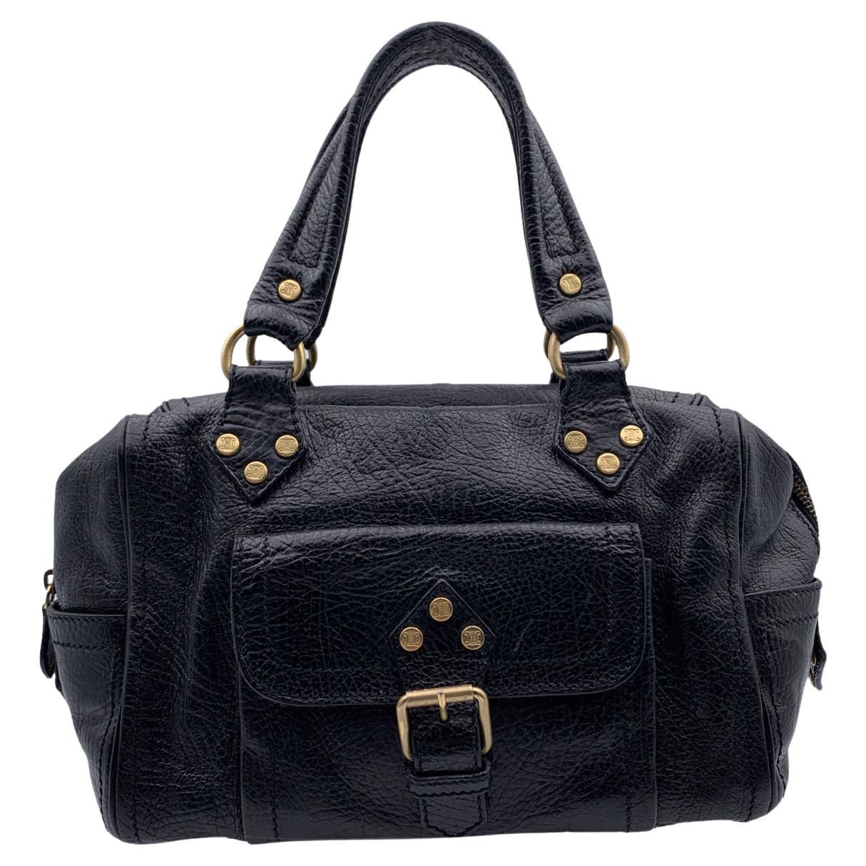 Celine Black Leather Boogie Satchel Tote Bag Handbag Top Handles at 1stDibs