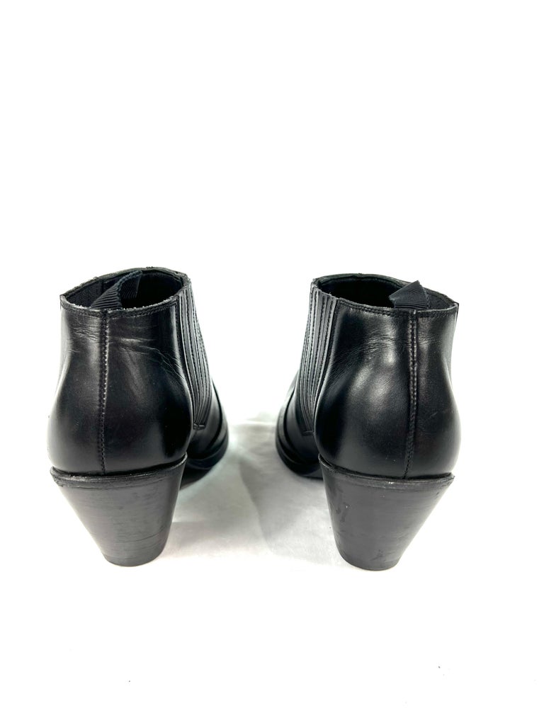 Women's Celine Black Leather Bootie, Size 38 For Sale