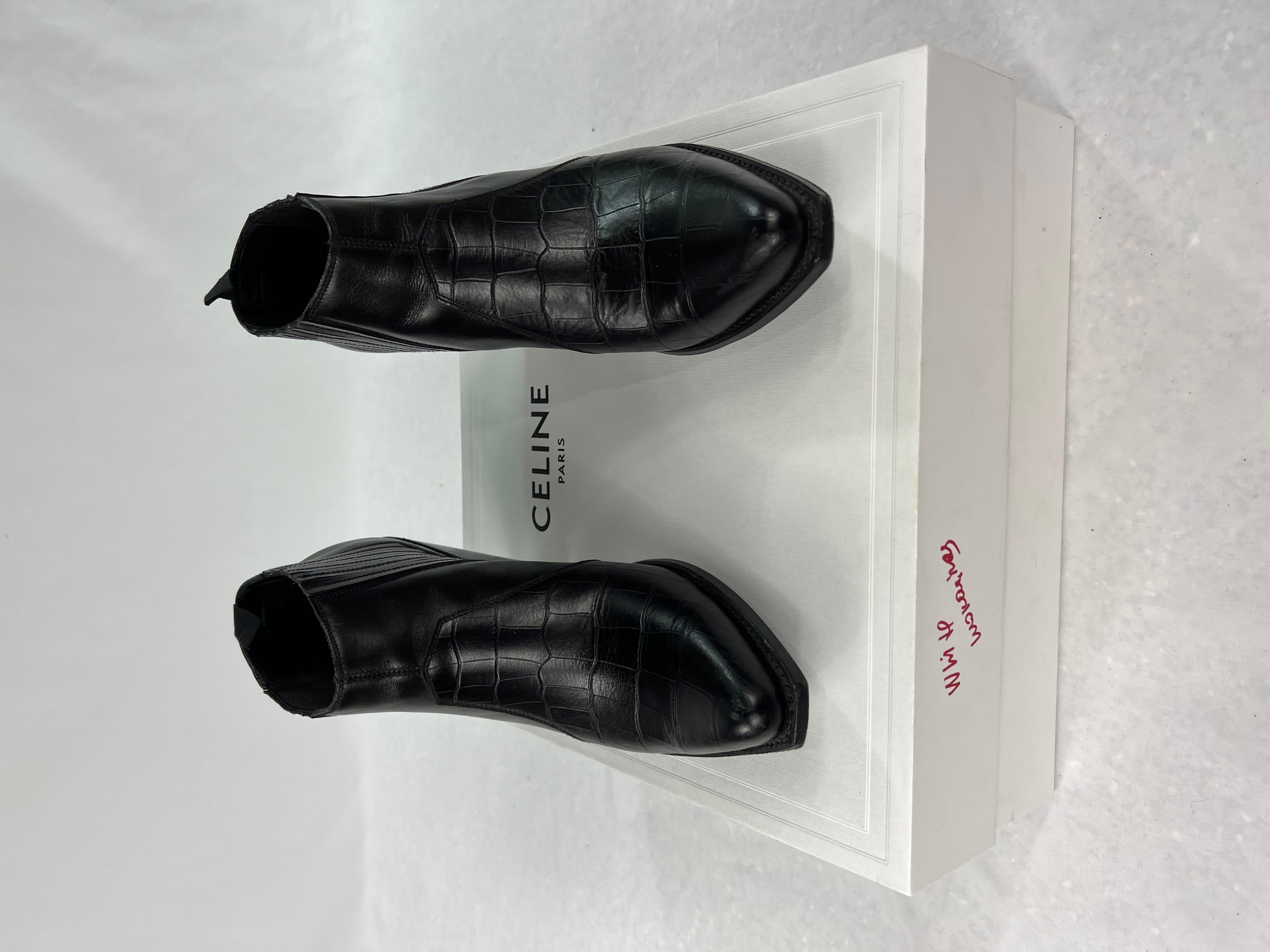 Celine Black Leather Bootie, Size 38 For Sale 5