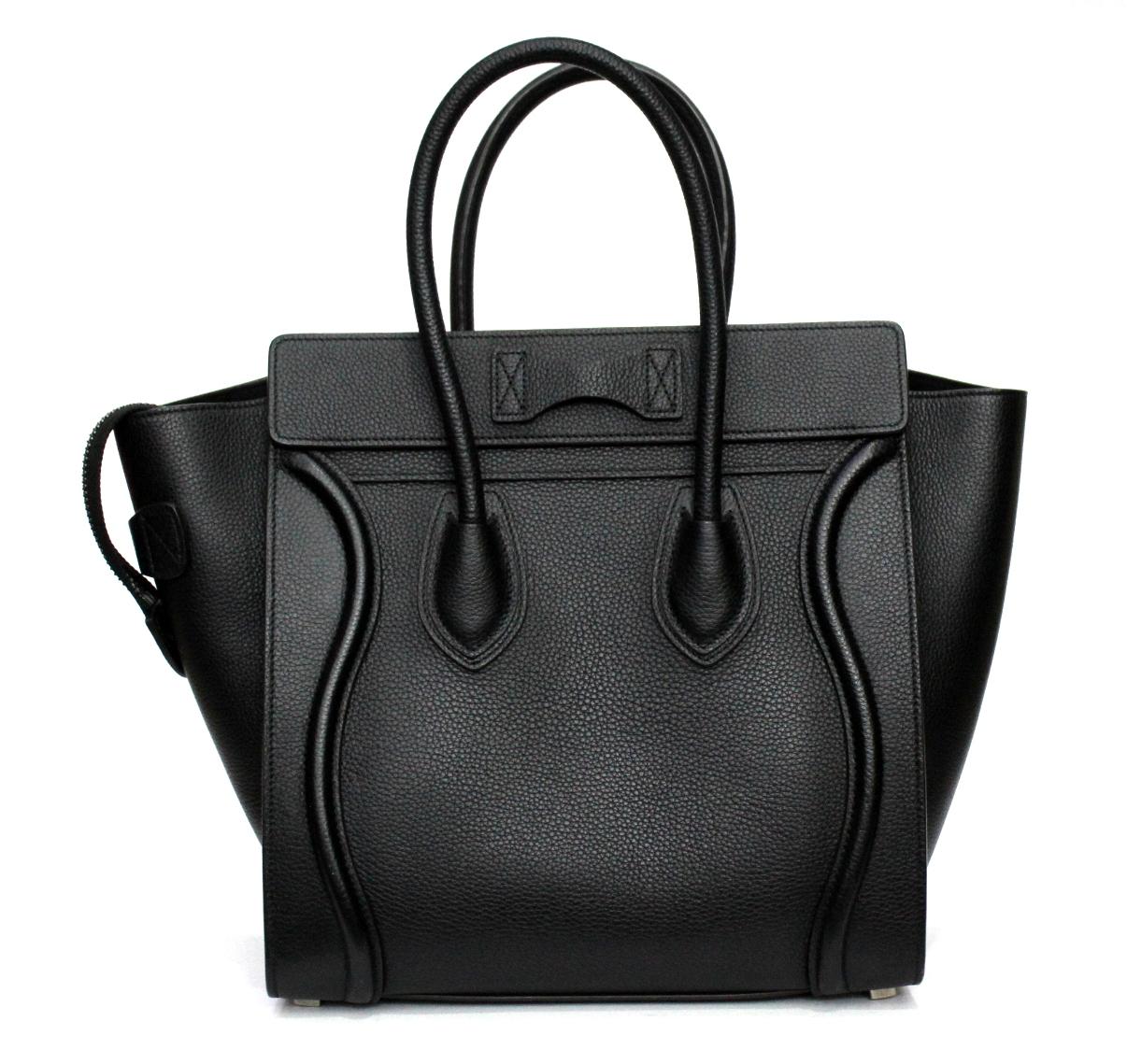 Celine bag Boston Luggage model in mini size made of black hammered leather.