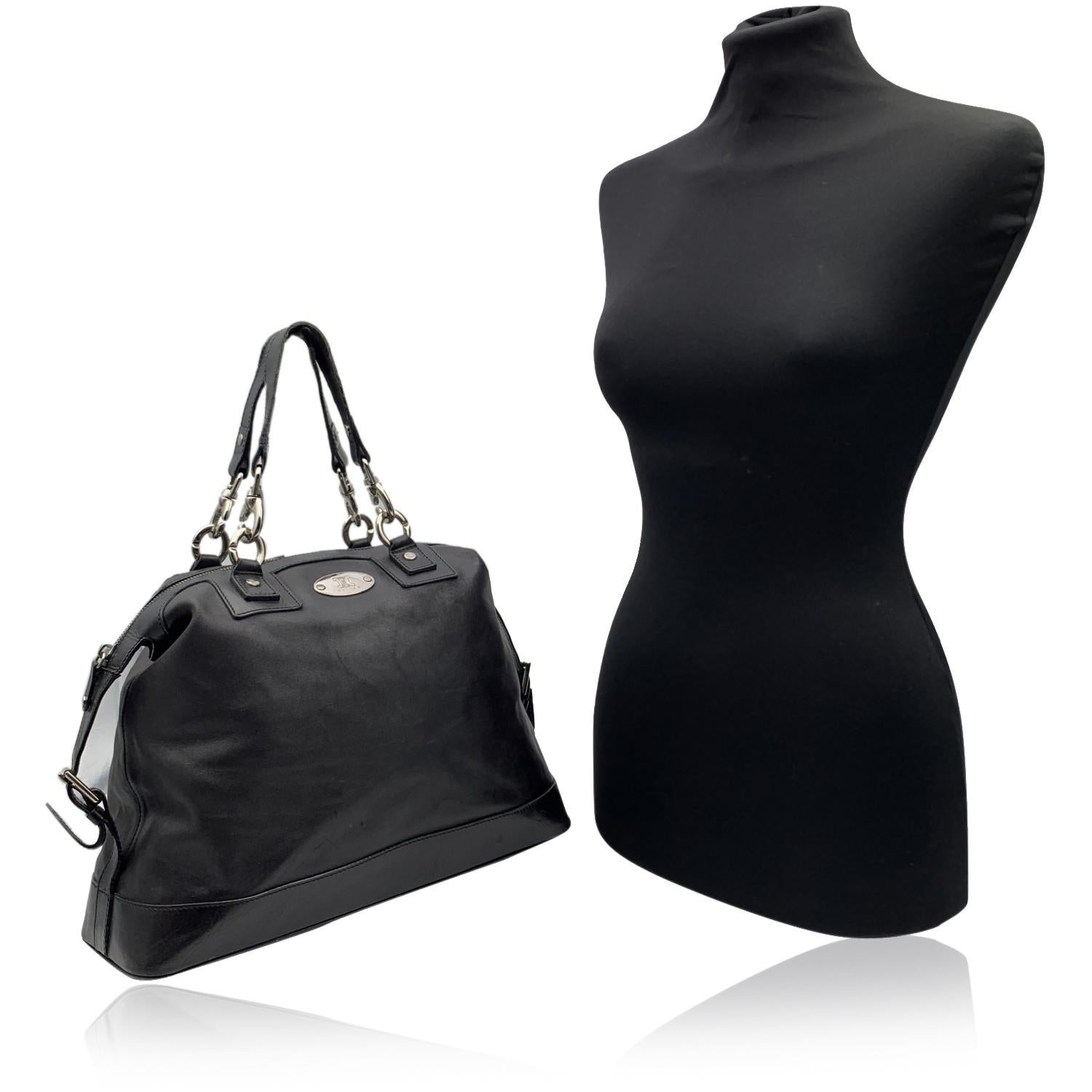Celine Black Leather Bowling Bag Tote Satchel Handbag In Excellent Condition In Rome, Rome