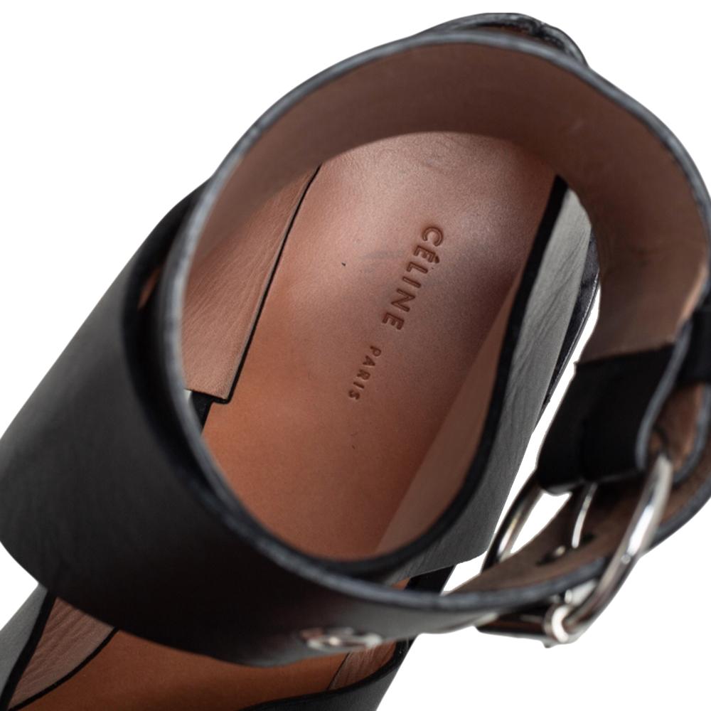 Celine Black Leather Buckle Ankle Strap Sandals Size 39.5 In Good Condition In Dubai, Al Qouz 2