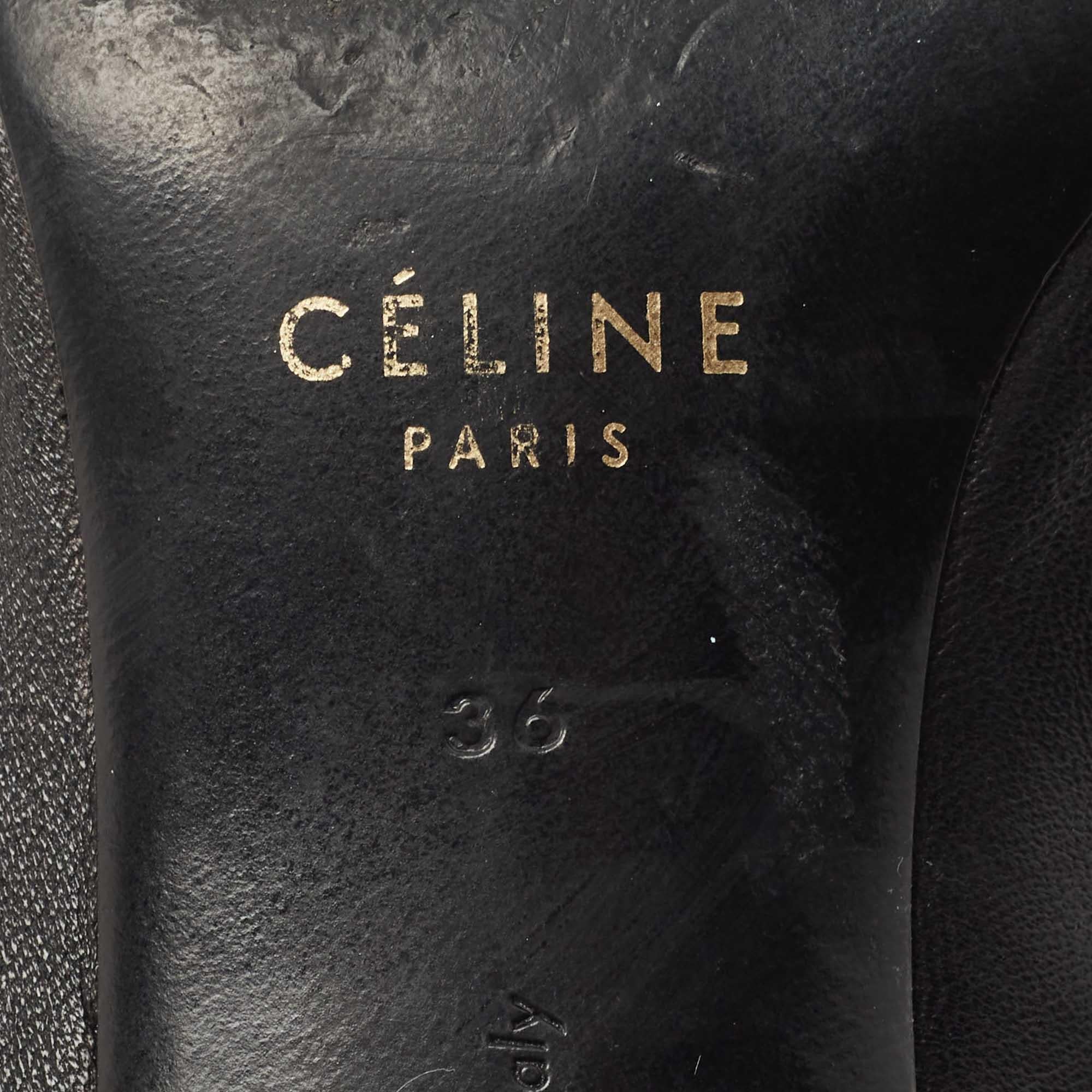 Celine Black Leather Buckle Detail Pointed Toe Booties Size 36 For Sale 4