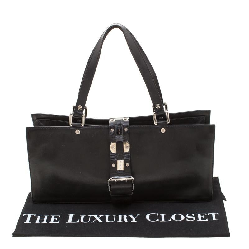 Celine Black Leather Buckle Flap Tote 8