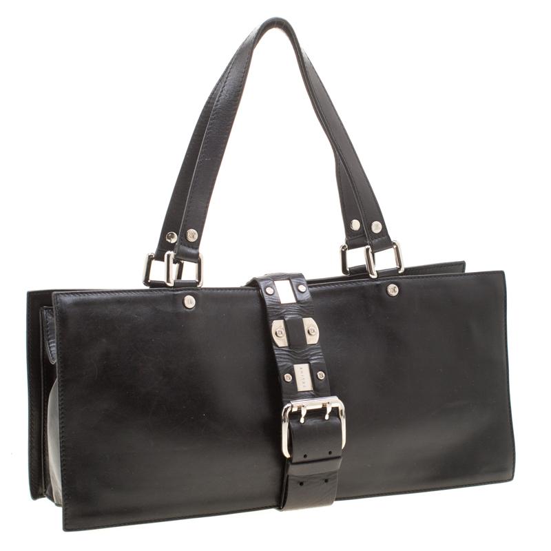 Women's Celine Black Leather Buckle Flap Tote