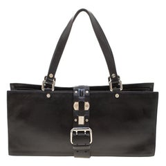 Celine Black Leather Buckle Flap Tote