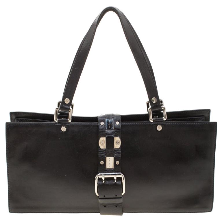 Celine Black Leather Buckle Flap Tote