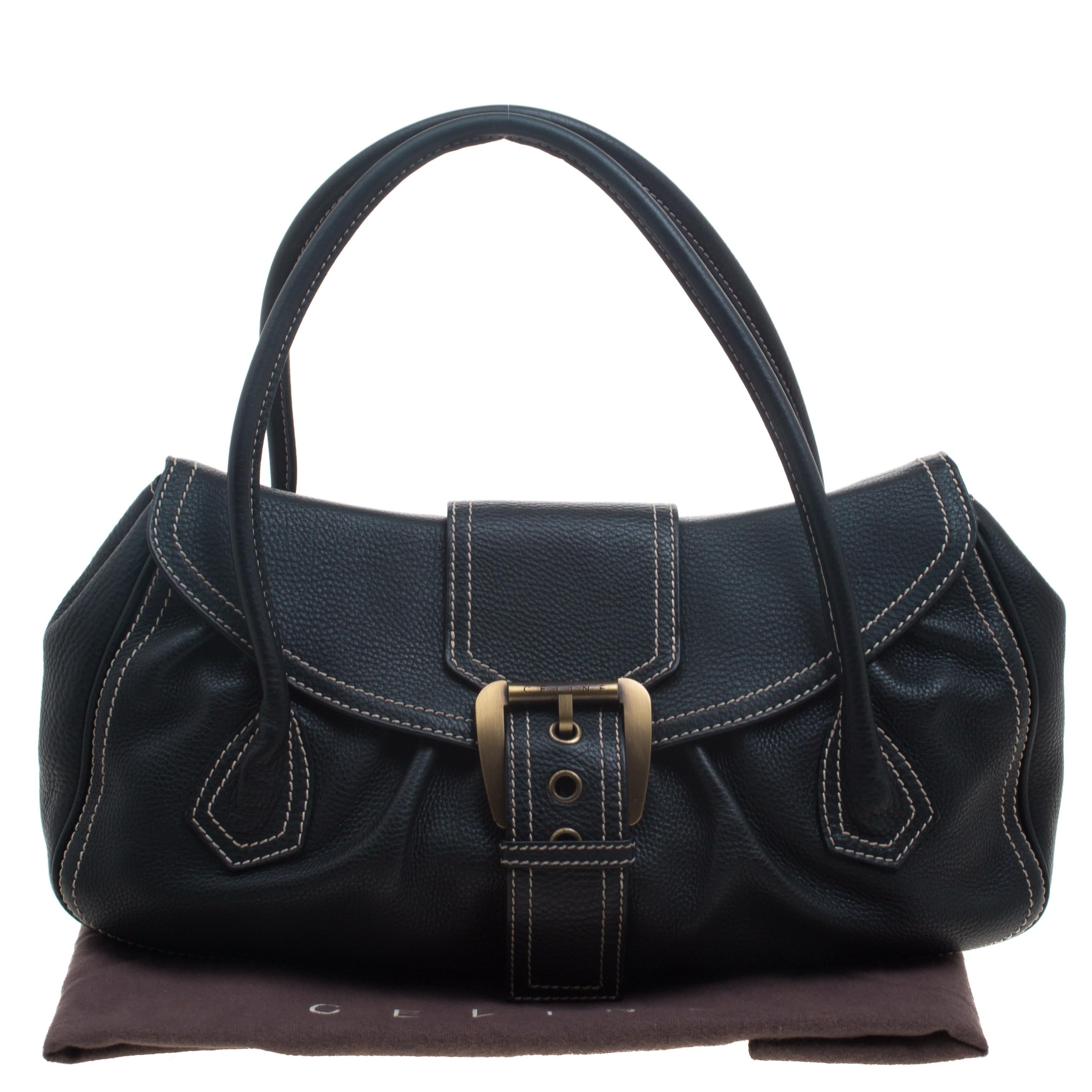 Celine Black Leather Buckle Satchel 6