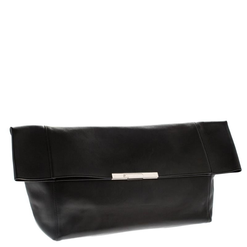 Celine Black Leather Cabas Fold-Over Clutch 4