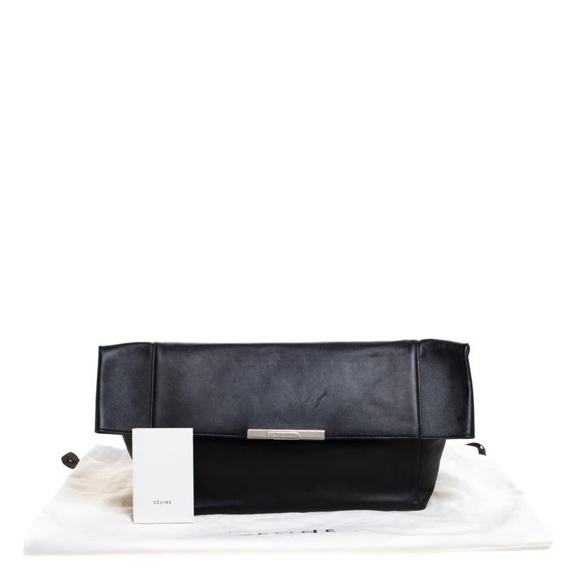 Celine Black Leather Cabas Fold-Over Clutch 5