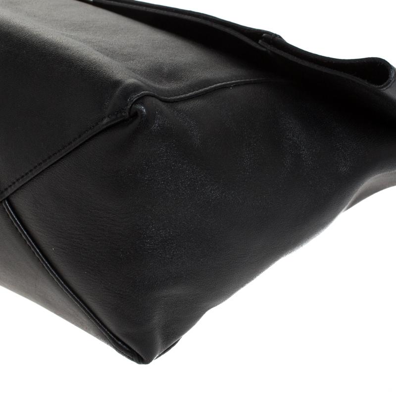 Women's Celine Black Leather Cabas Fold-Over Clutch