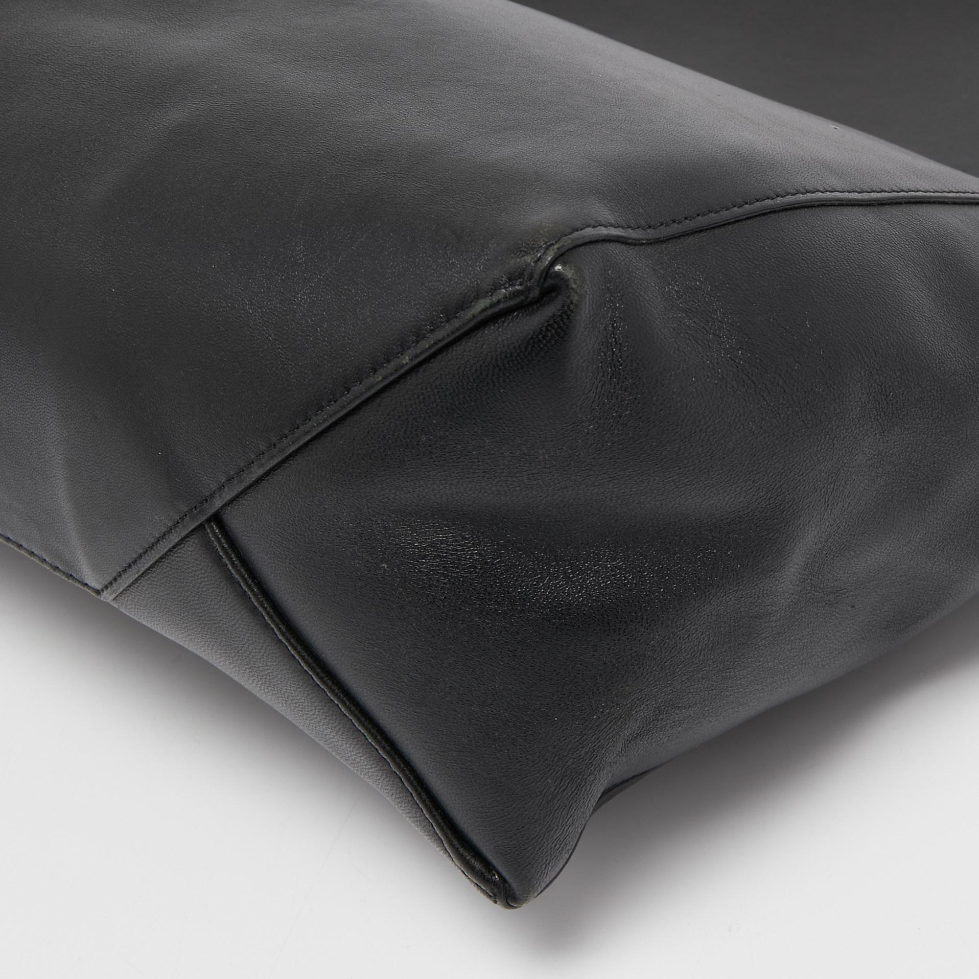 Celine Black Leather Cabas Fold Over Clutch 4