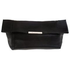 Celine Black Leather Cabas Fold-Over Clutch