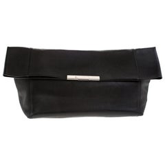 Celine Black Leather Cabas Fold-Over Clutch