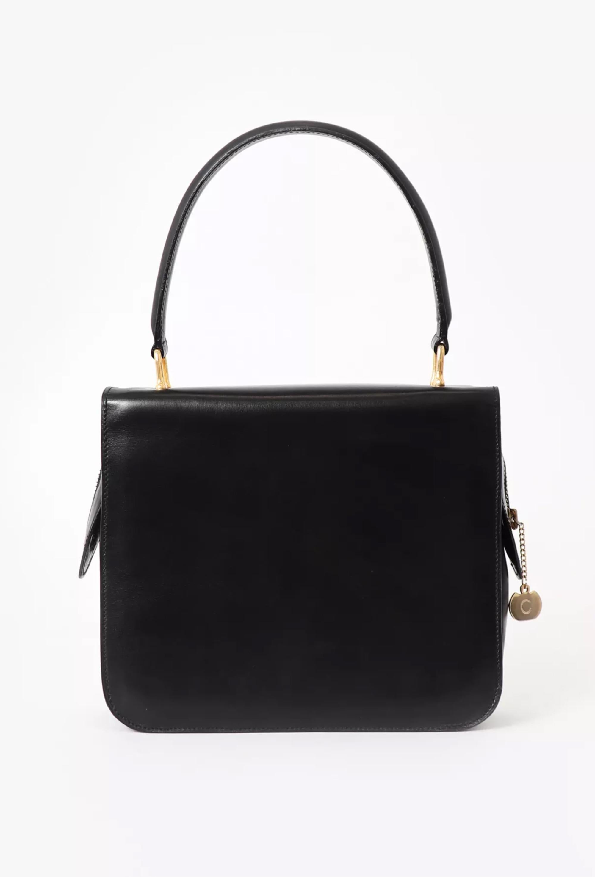 Women's Celine Black Leather Caleche Hand Bag For Sale