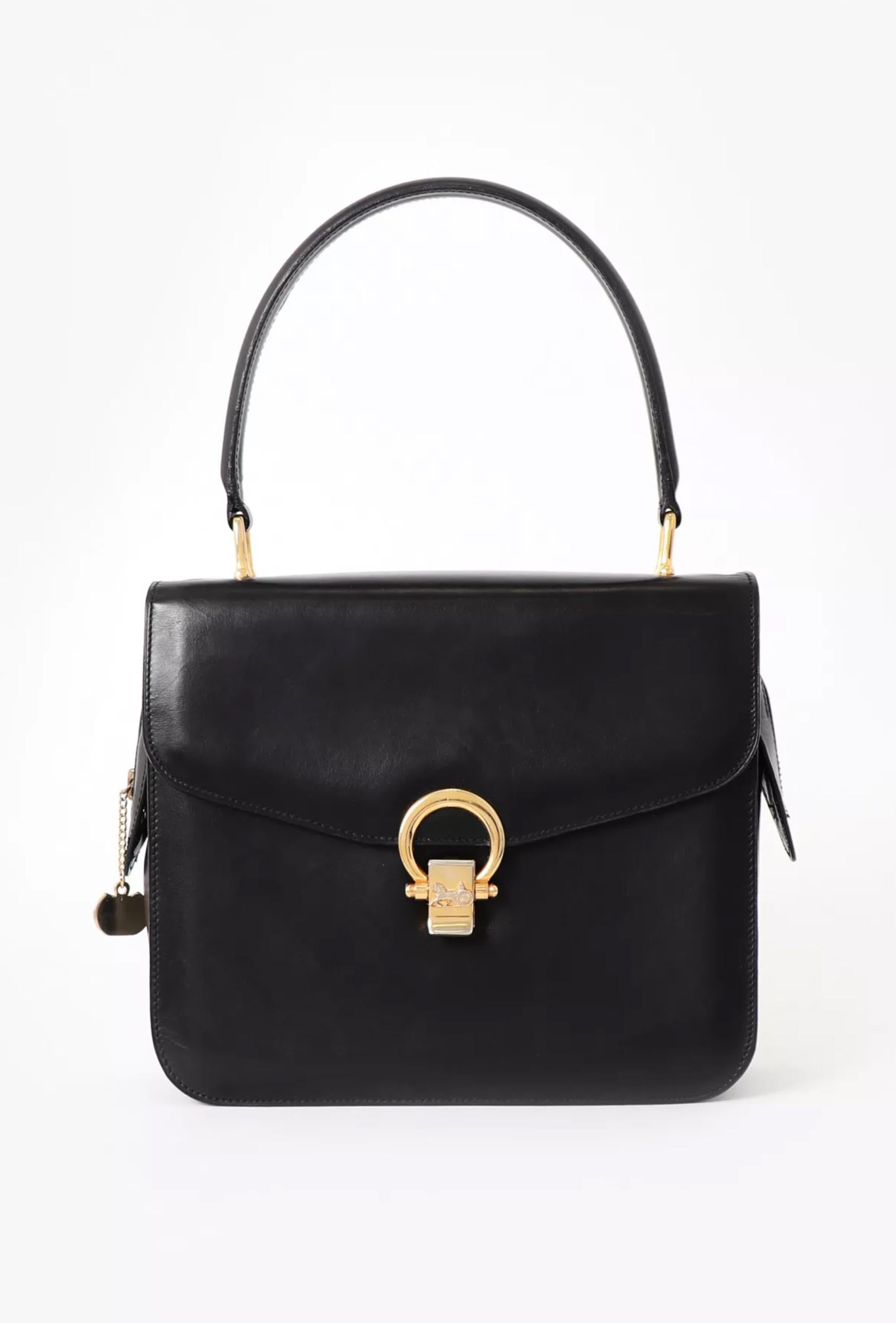 Celine Black Leather Caleche Hand Bag For Sale 3